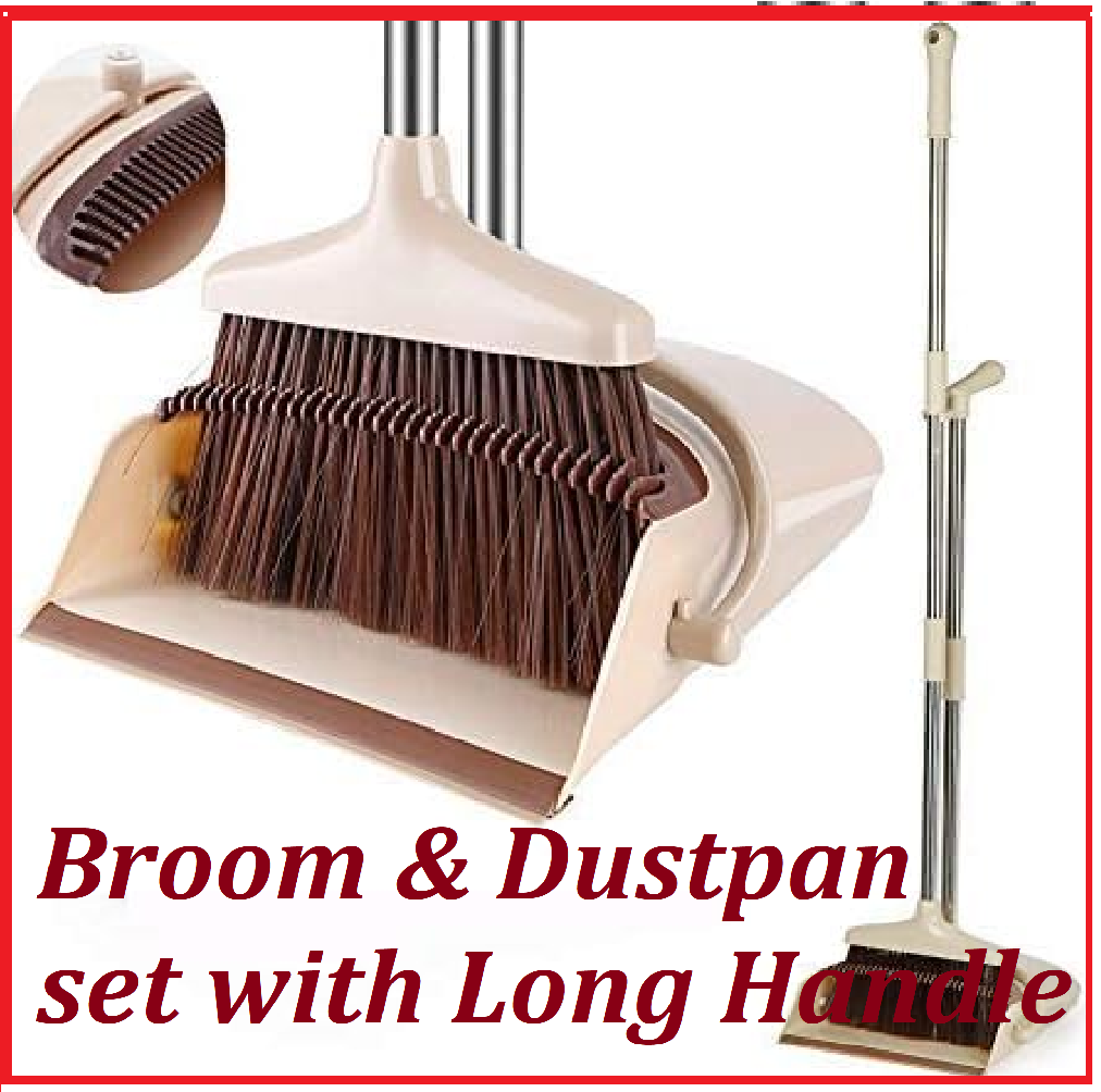 Broom and Dustpan Set with Long Handle, Brooms and Stand Up Dust Pan Magic Combo Set for Home - Pack of 1